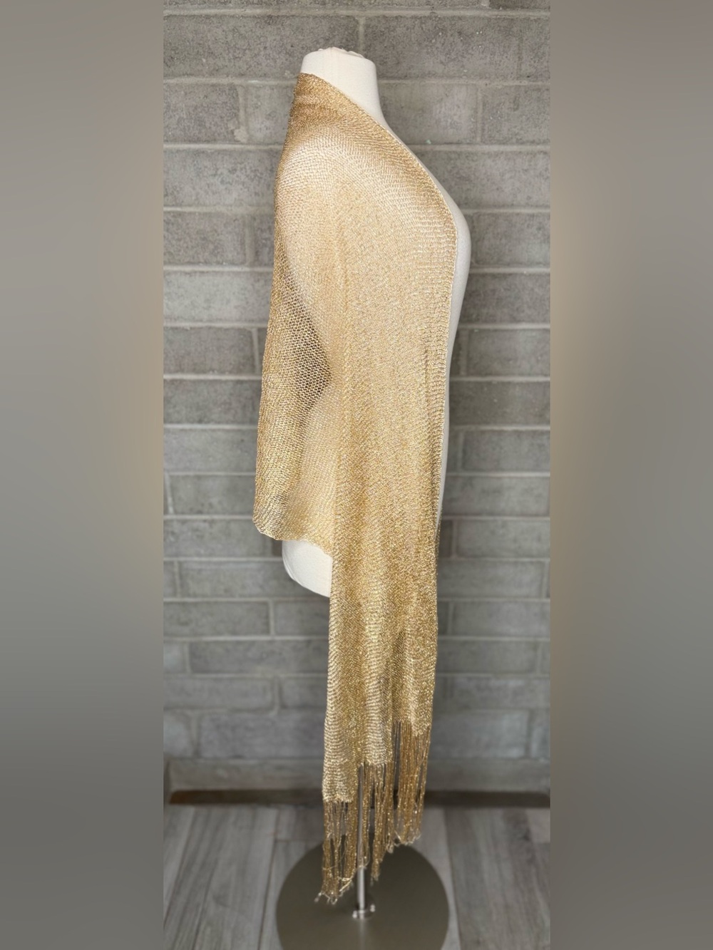 Gold Metallic Fringe Evening Shawl Wrap Wedding Formal Party Lightweight Scarf - Picture 9 of 14
